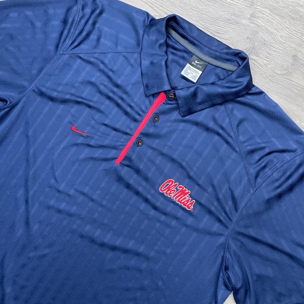 Nike Polo Shirt Mens XXL Blue Ole Miss Rebels Football Dri-Fit VTG y2k College